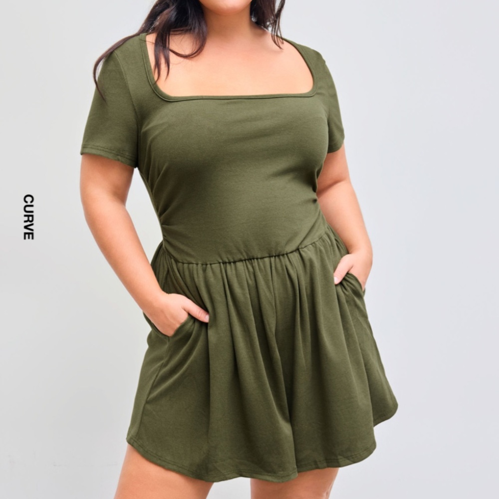 Cider square neck pocket one piece romper size 2XL